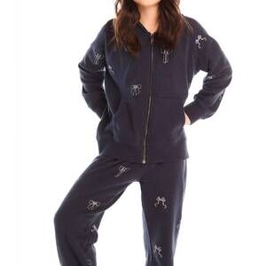 NEW CHASER glitter bows zip up hoodie in blue